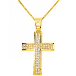 Χρυσός βαπτιστικός σταυρός Κ9 με αλυσίδα